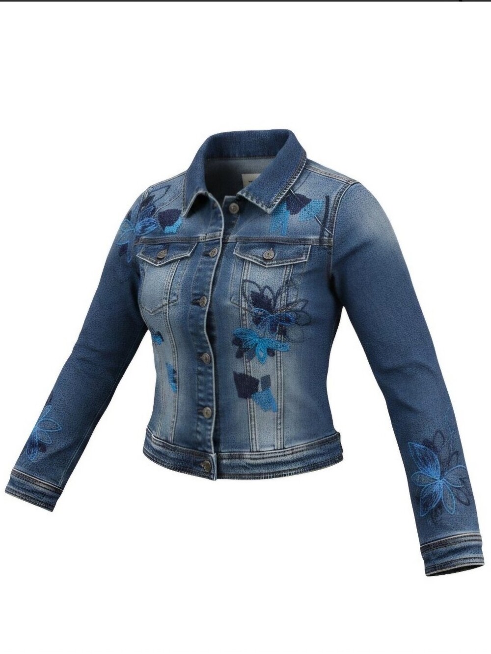 Pilcro Blue Denim Floral Embroidered Jean Jacket